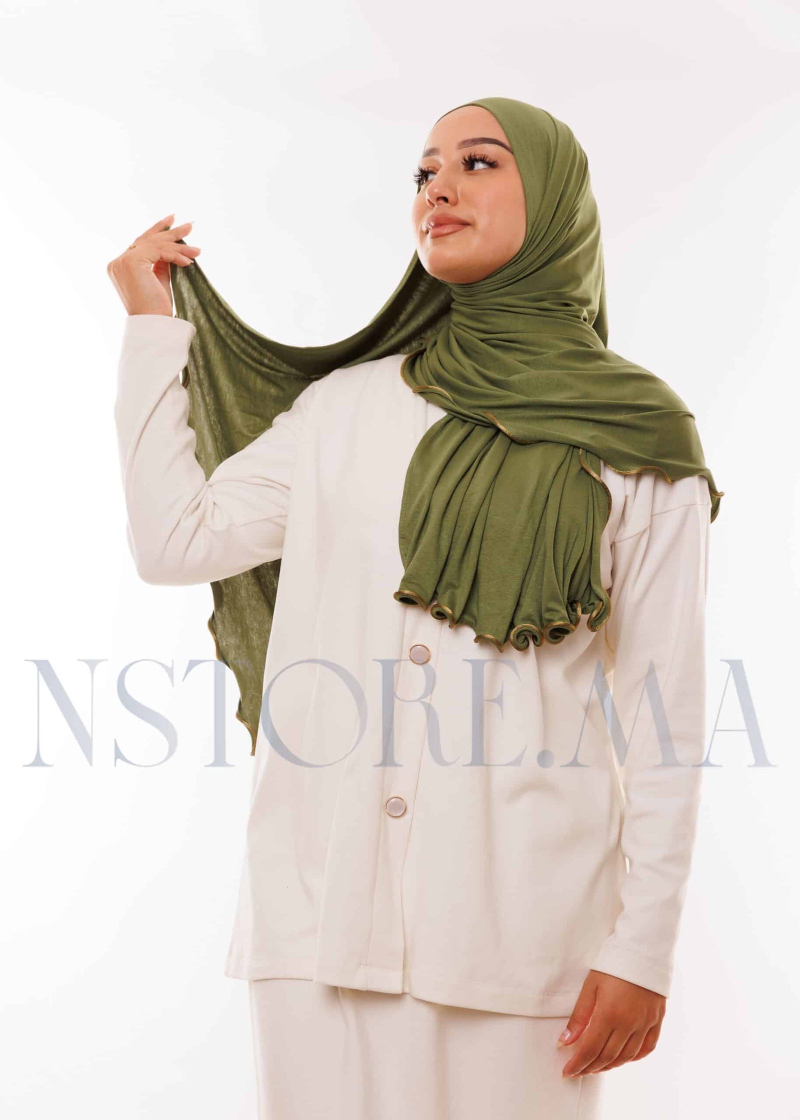 شال ليكرا مموج أخضر عسكري