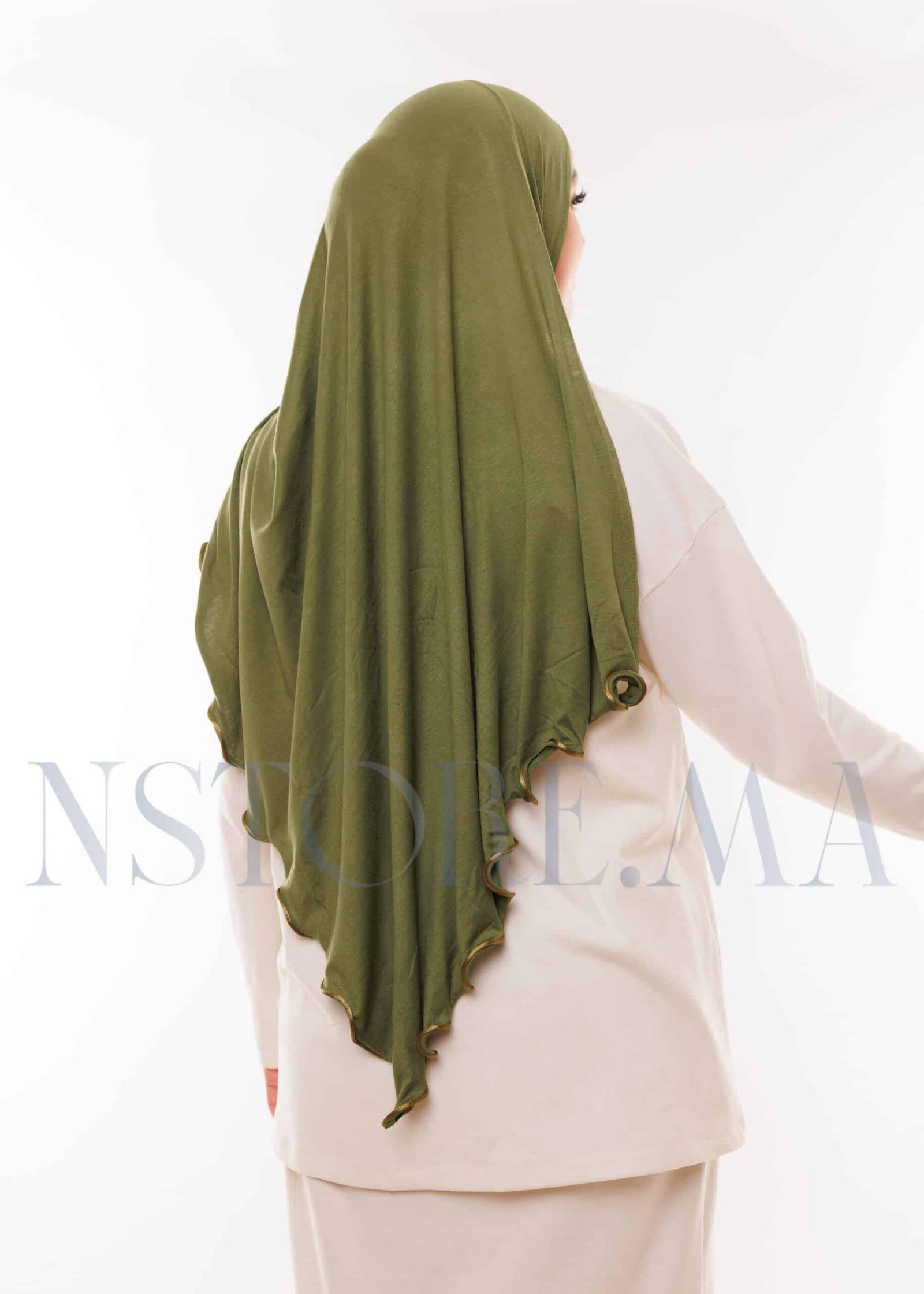 شال ليكرا مموج - أخضر عسكري -