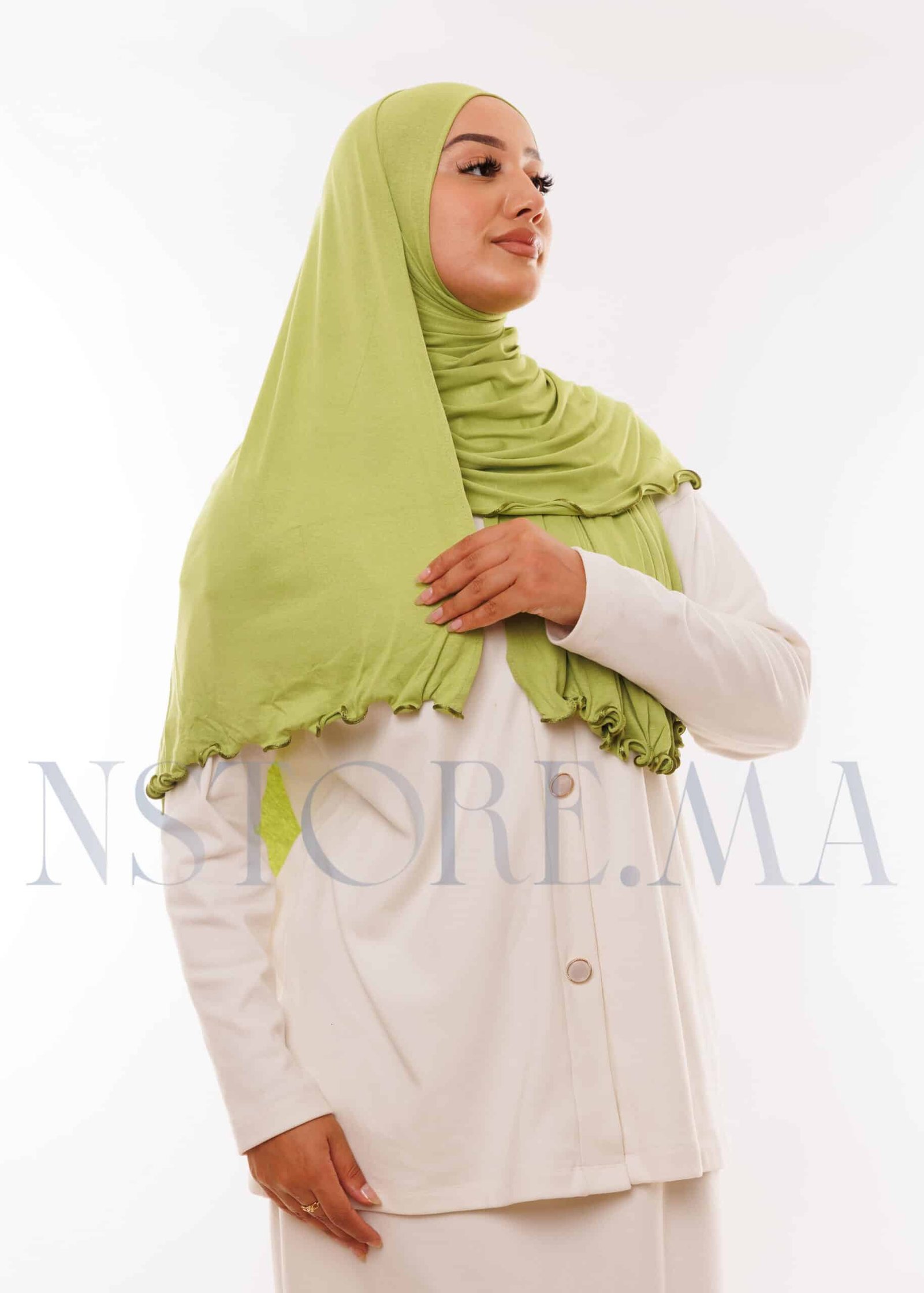 شال ليكرا مموج - أخضر فستقي -