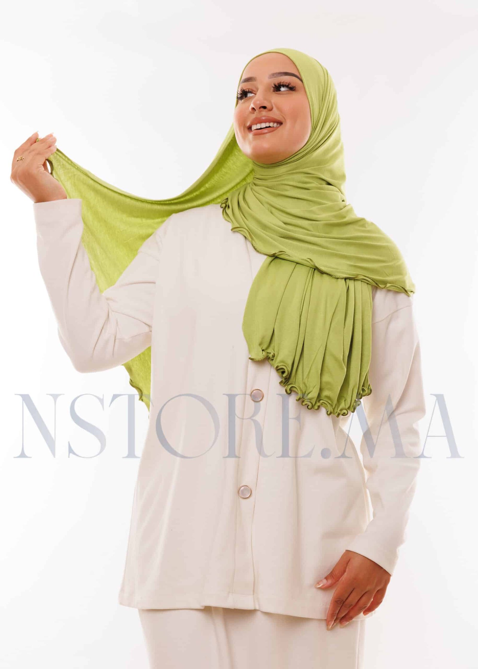 شال ليكرا مموج اخضر فستقي