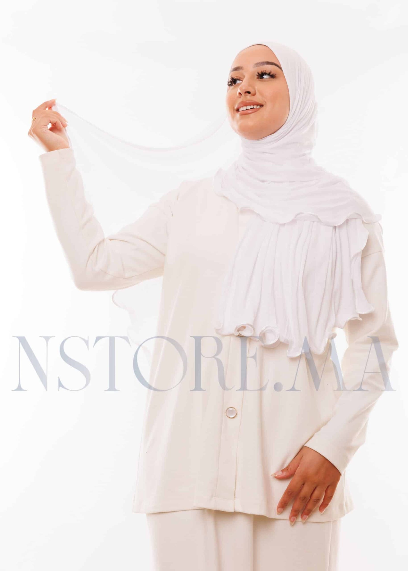 شال ليكرا مموج - أبيض -