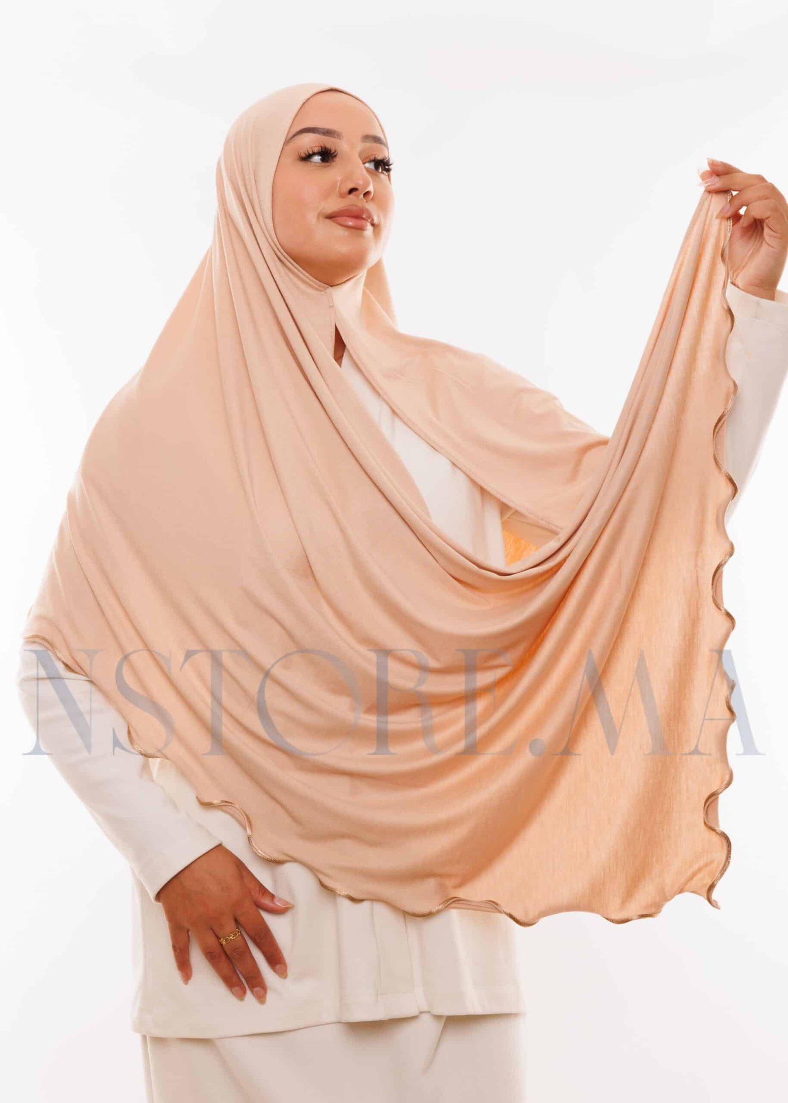 شال ليكرا مموج - بيج وردي -