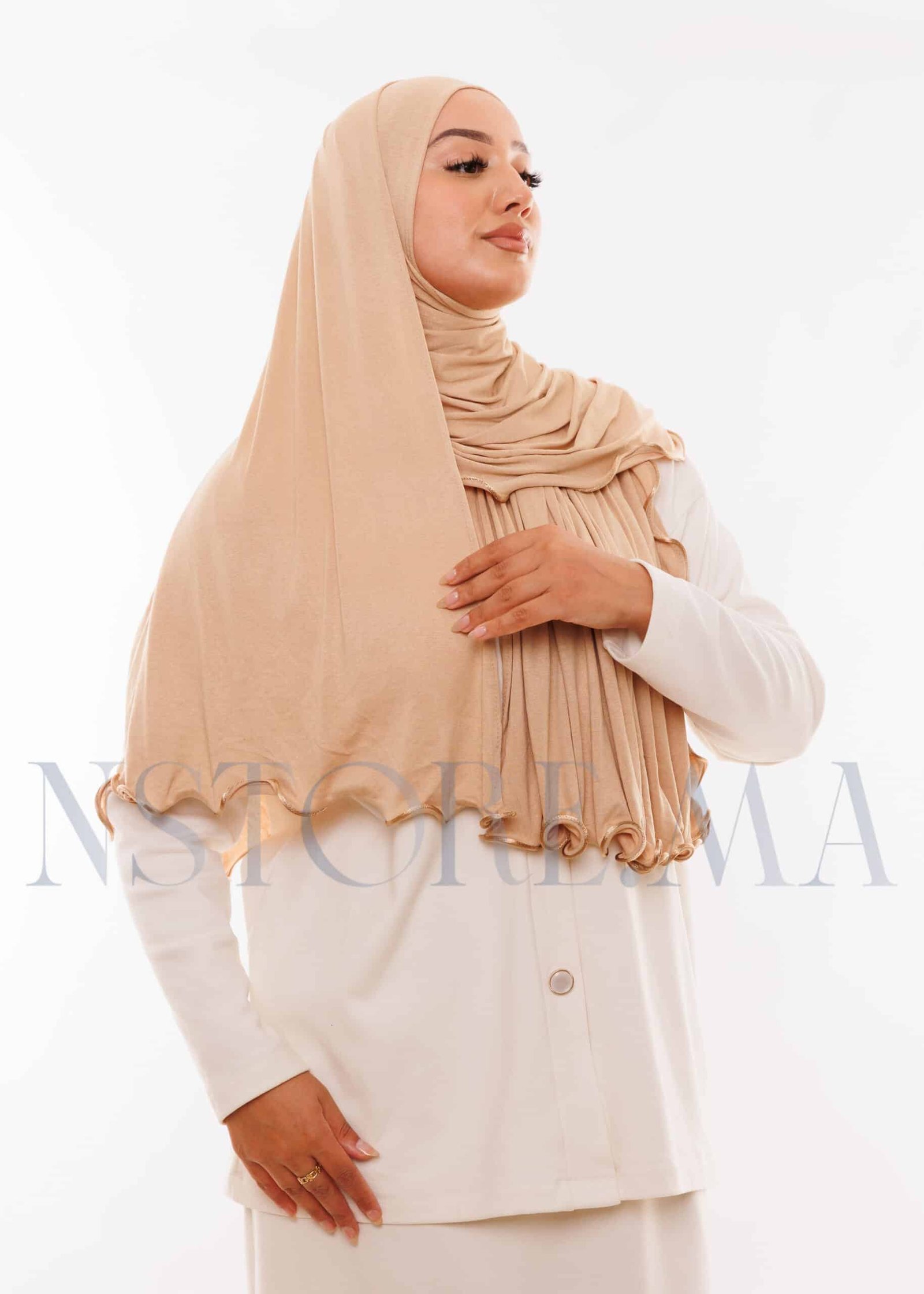 شال ليكرا مموج - بيج داكن -