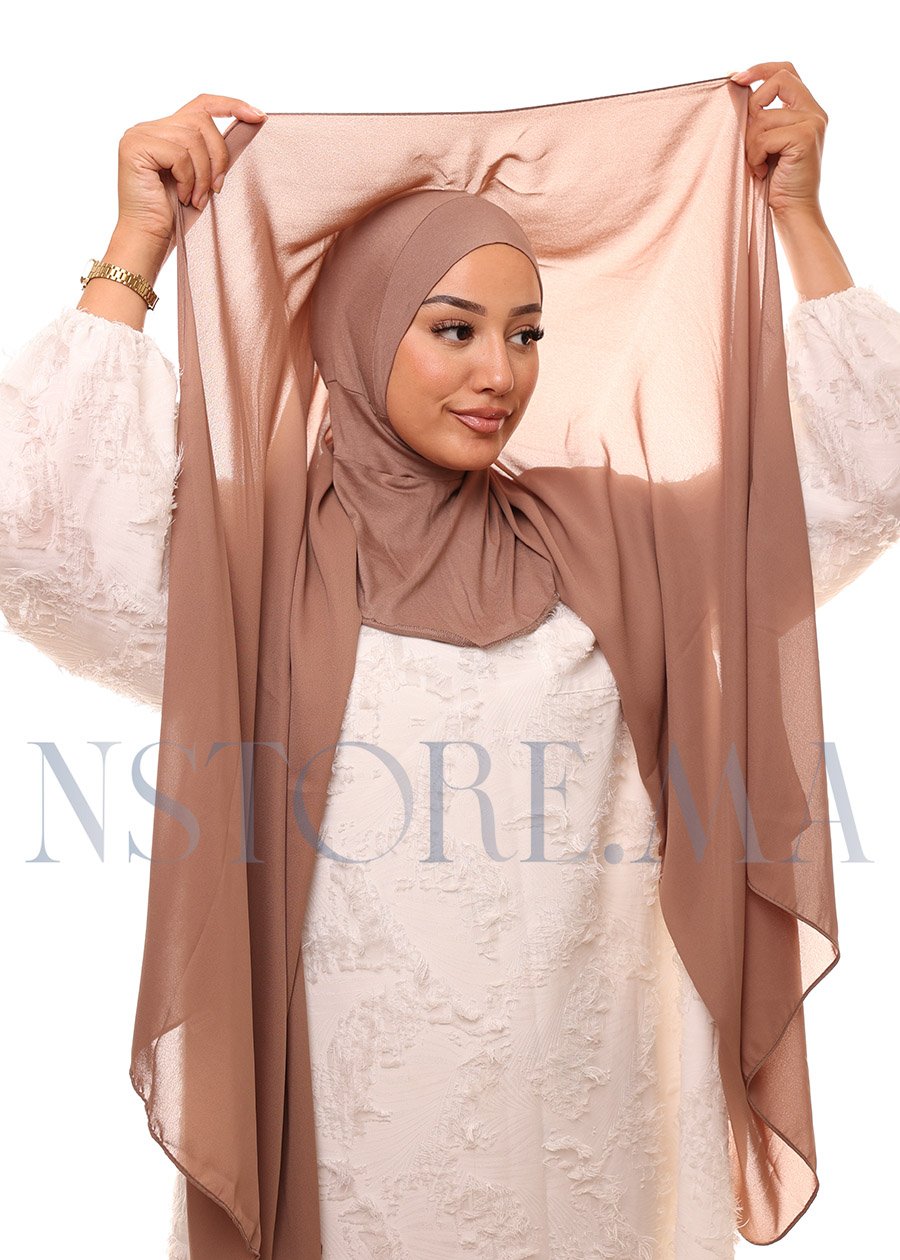 129A2199 شال كريب حريري بالبوني "النينجا" - ترابي -