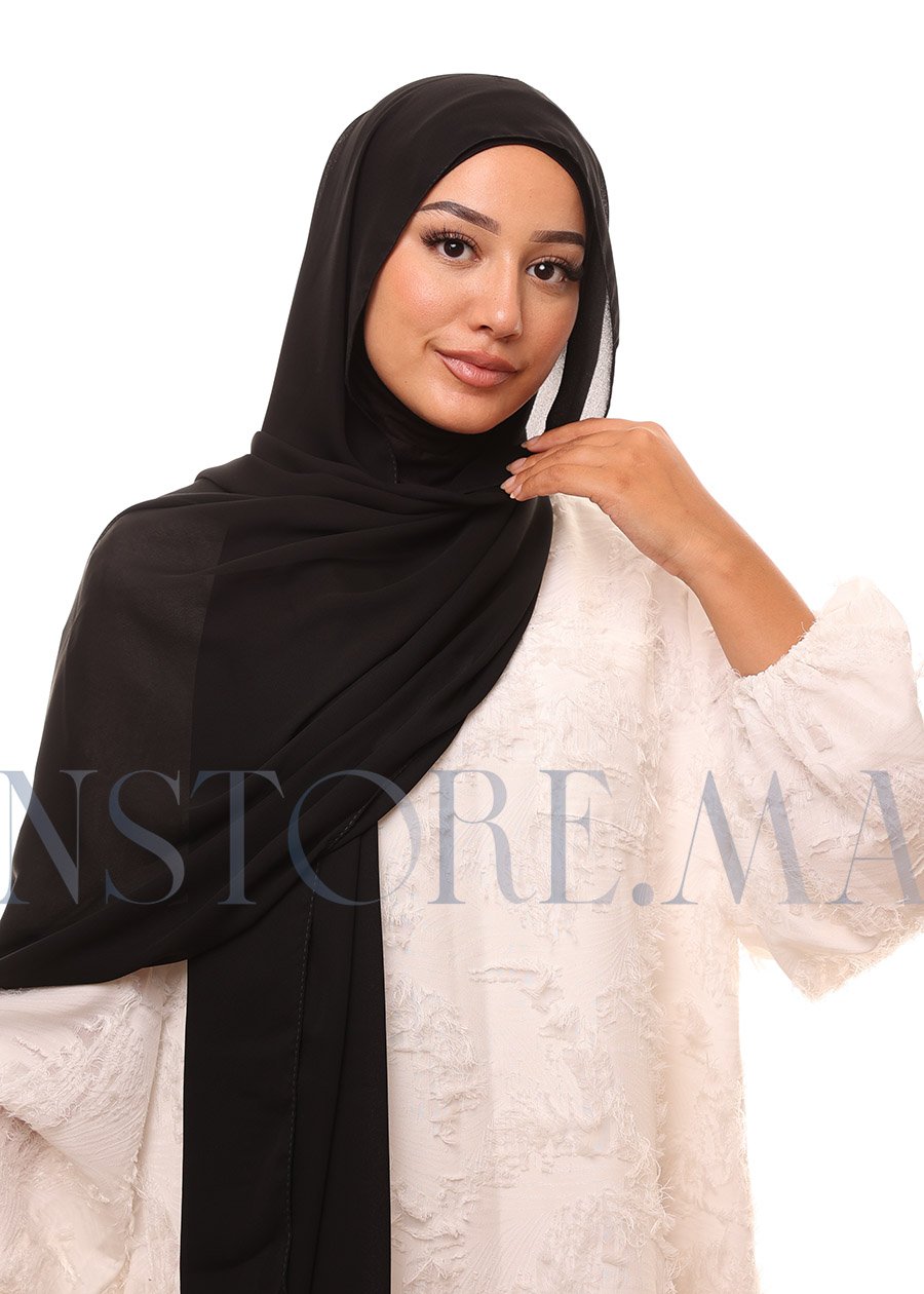 شال كريب حريري بالبوني "النينجا" - أسود -