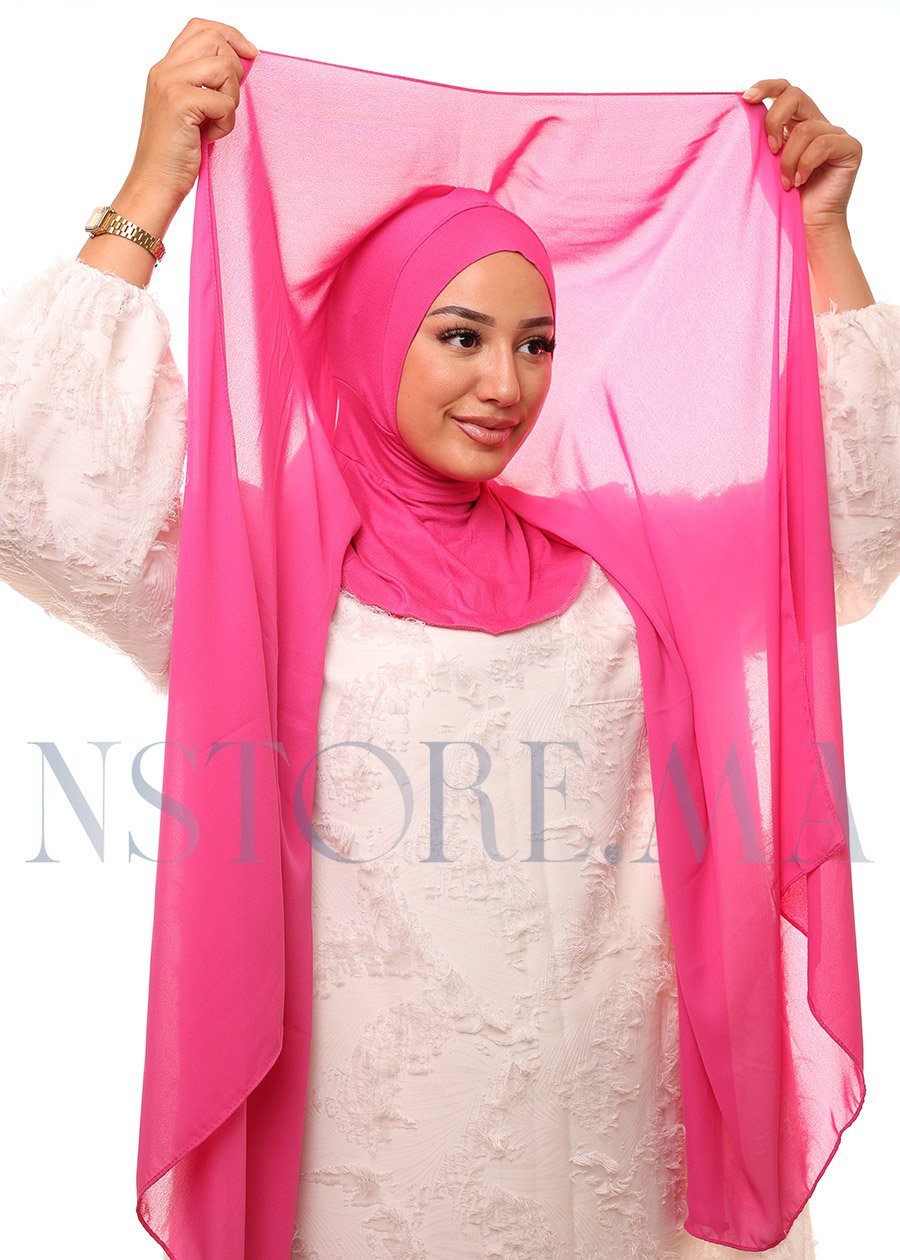 شال كريب حريري بالبوني "النينجا" - وردي باربي -