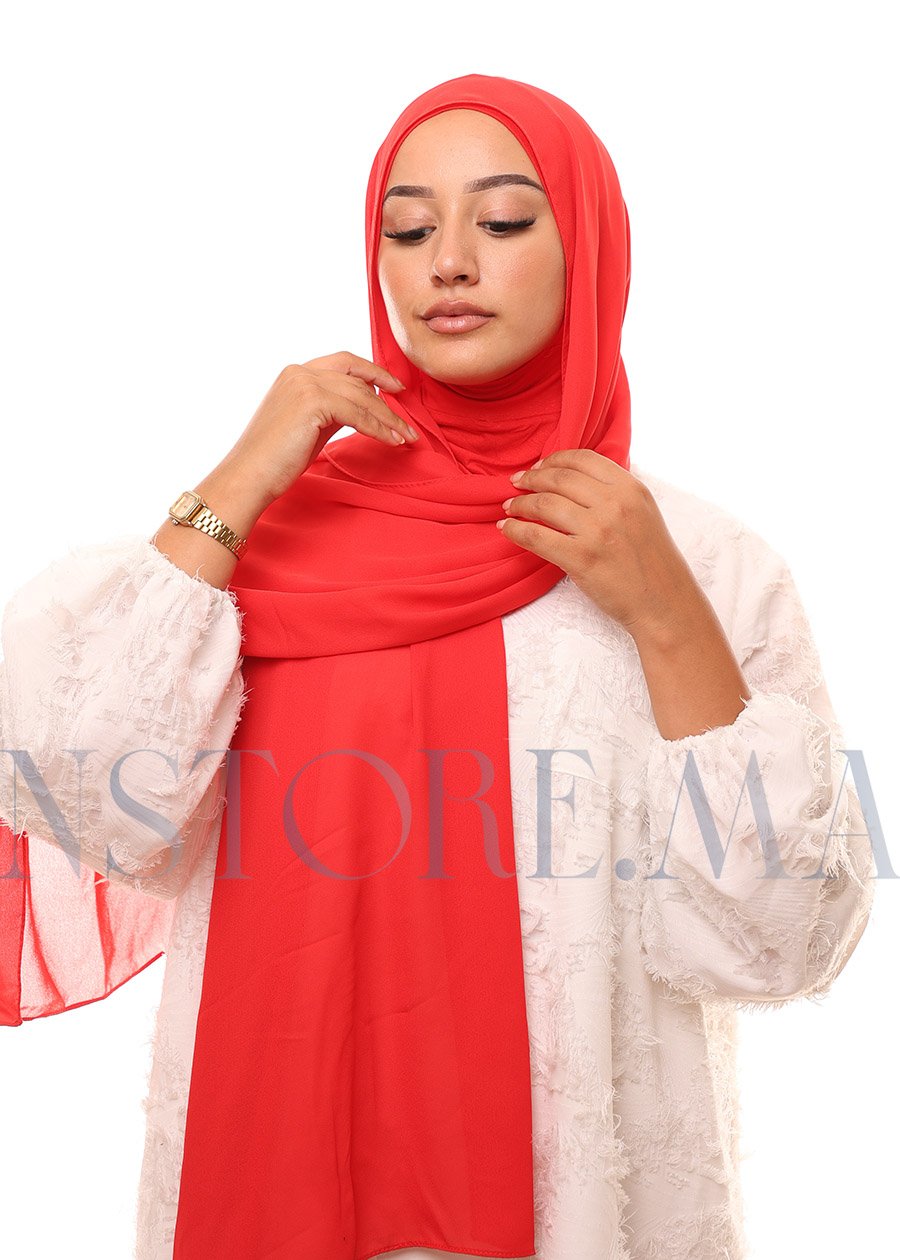 شال كريب حريري بالبوني "النينجا" - أحمر -