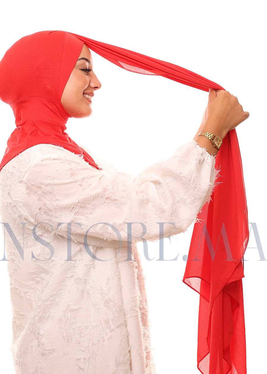 شال كريب حريري بالبوني "النينجا" - أحمر -