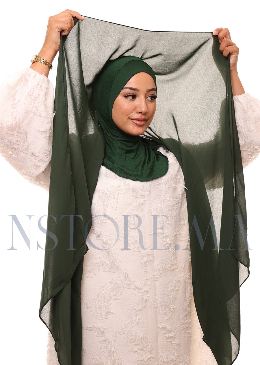 شال كريب حريري بالبوني "النينجا" - أخضر زيتي -