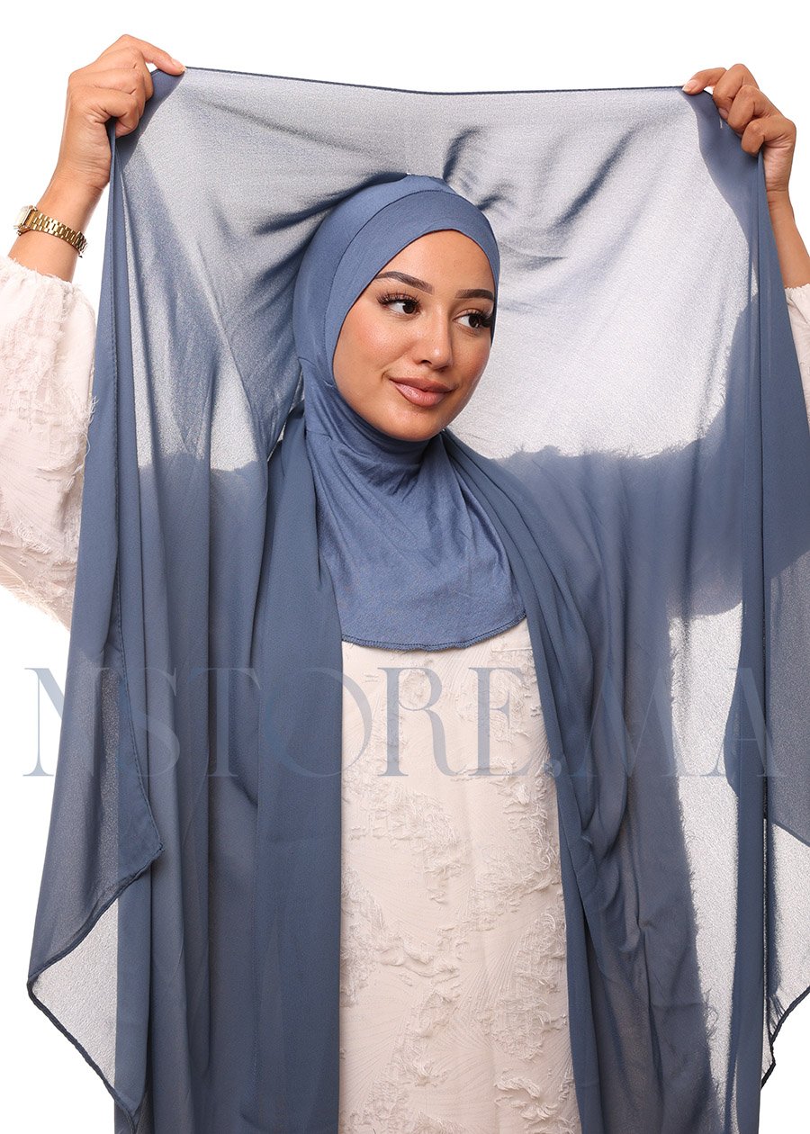 شال كريب حريري بالبوني "النينجا" - أزرق بترولي -