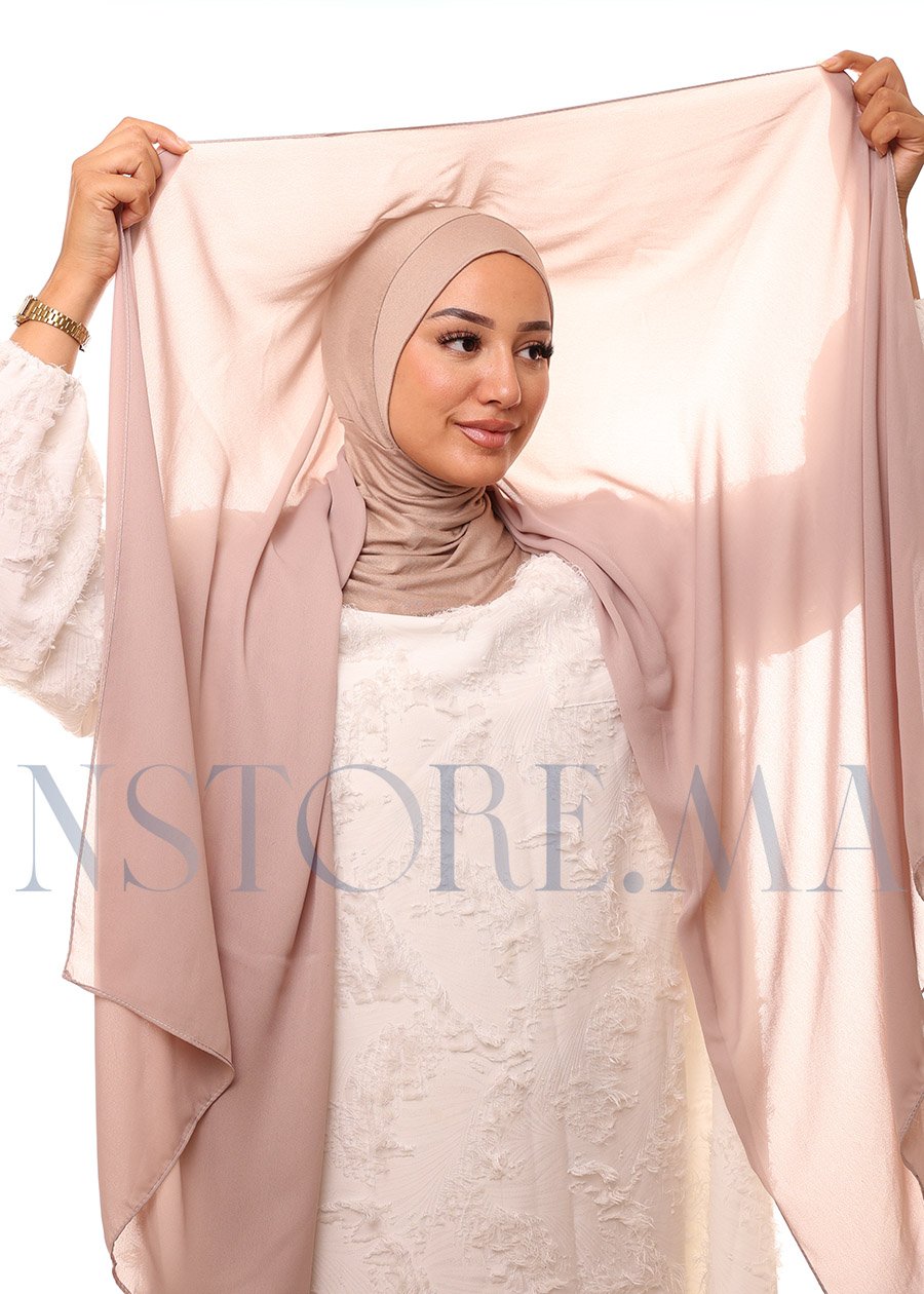 شال كريب حريري بالبوني "النينجا" - بيج رمادي -