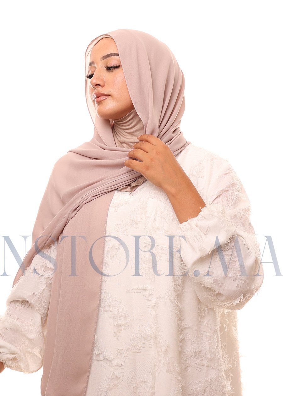 شال كريب حريري بالبوني "النينجا" - بيج رمادي -