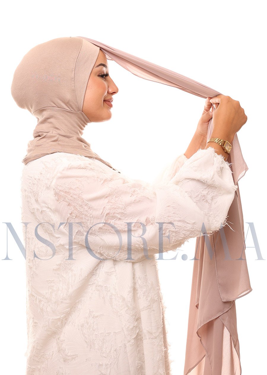 شال كريب حريري بالبوني "النينجا" - بيج رمادي -