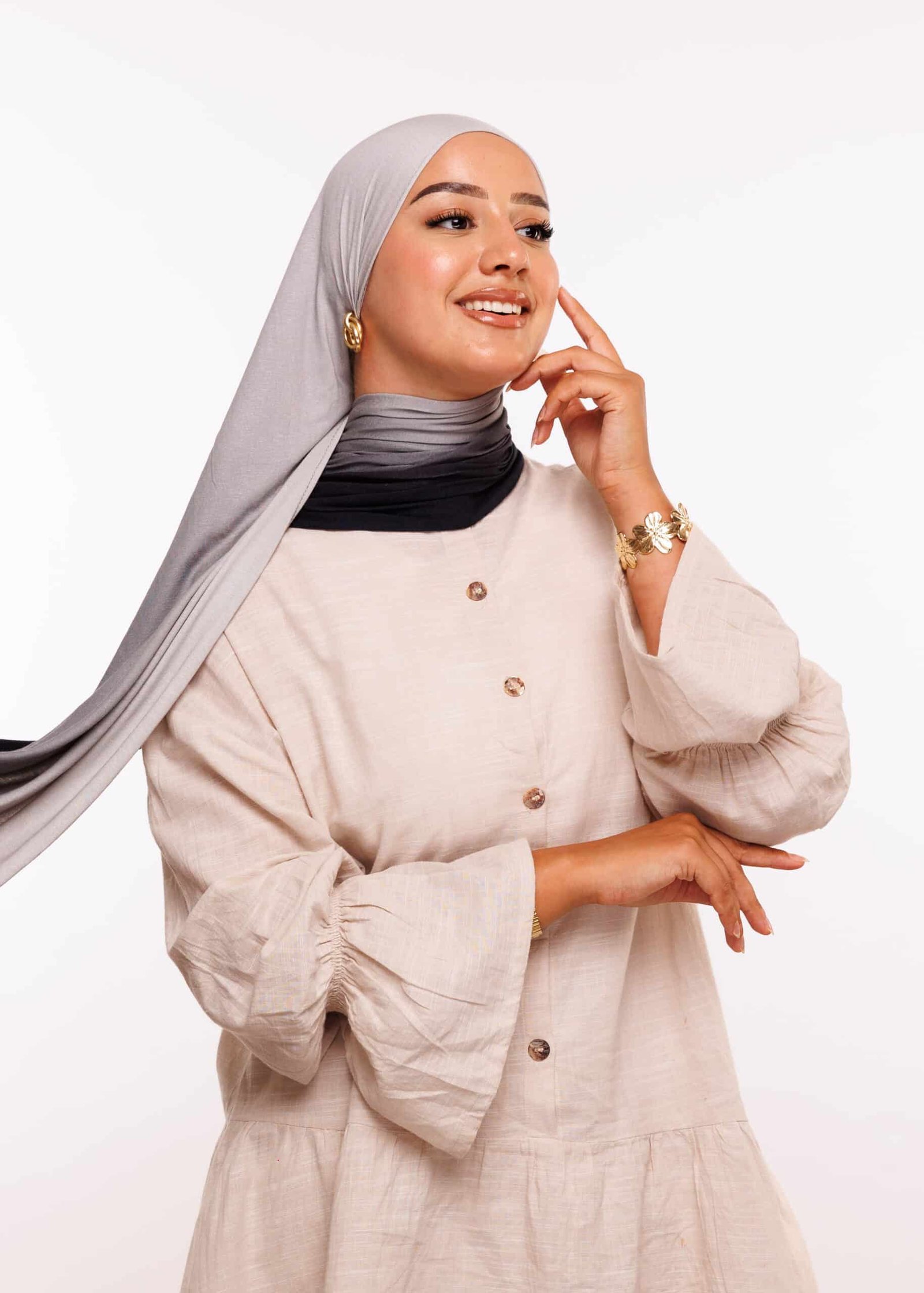 شال ليكرا ديڭرادي - أسود رمادي -