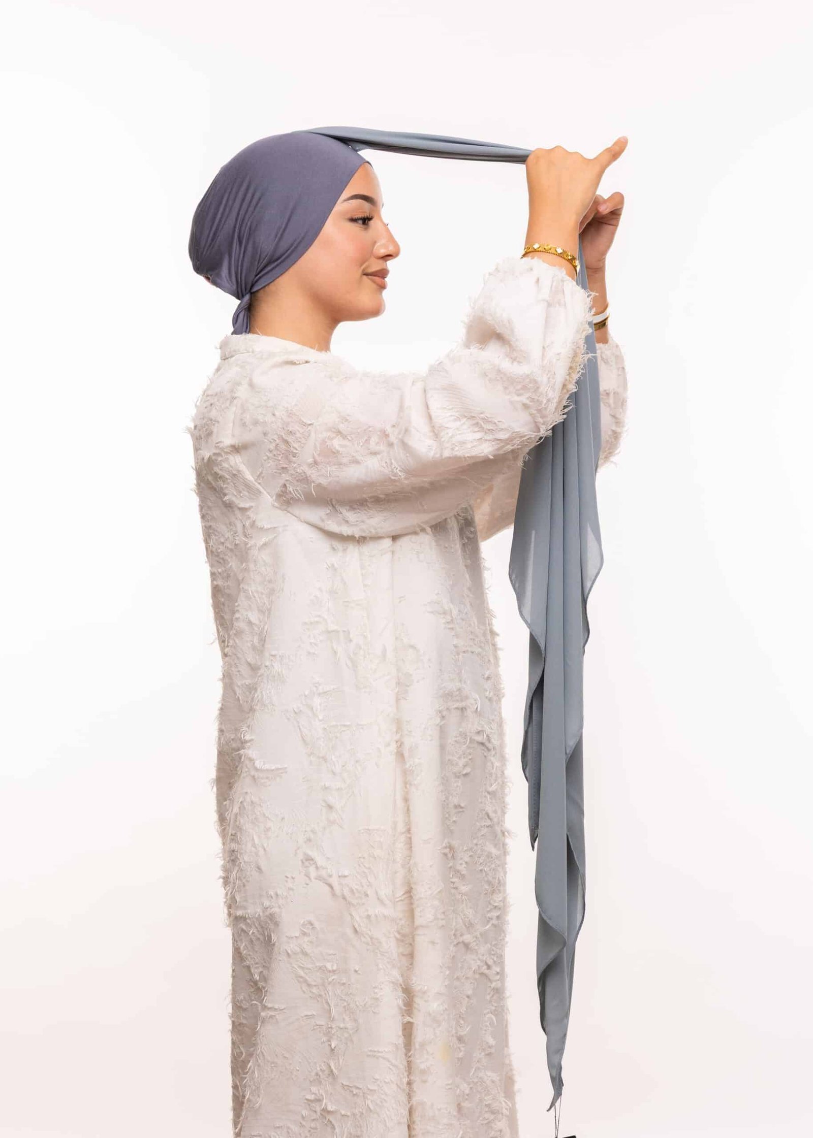 شال كريب بالبوني يربط من الخلف - تركواز باستيل